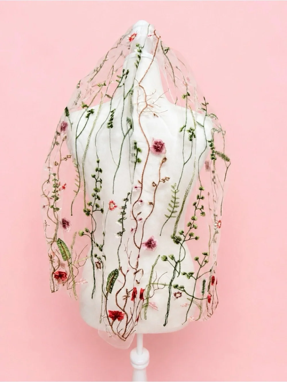 Floral Embroidered Wedding Veil- Single Tier with Metal Comb